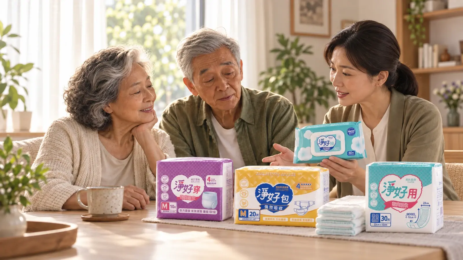 照護人員向長輩介紹淨好系列商品
